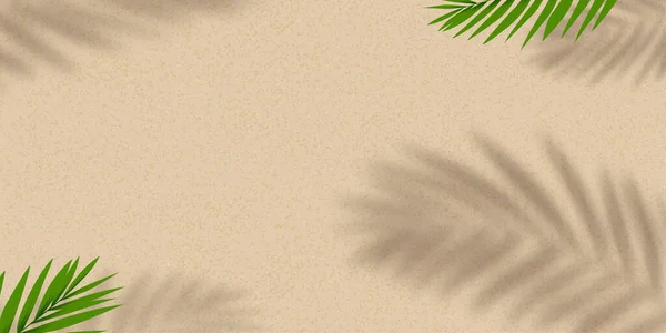 Zandtextuur Achtergrond Met Palmbladeren Silhouet Kokosblad Schaduw Bruin Zandstrand Vector — Stockvector