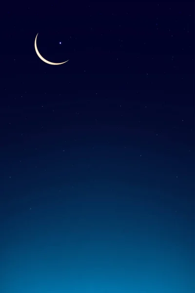 Eid Adha Mubarak Karte Halbmond Blauen Abendhimmel Vertikaler Sonnenuntergang Nach — Stockvektor