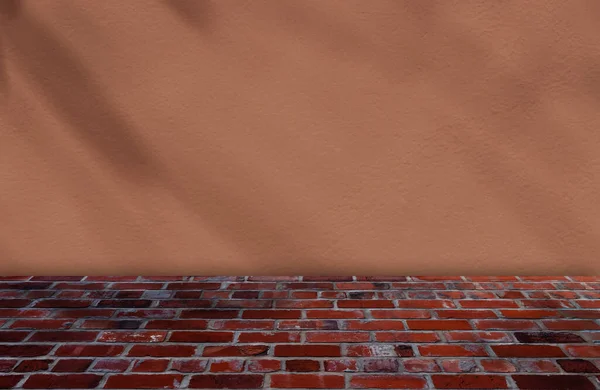 Autumn Background Leaves Shadow Beige Concrete Wall Texture Brick Floor — стоковое фото