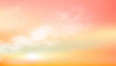 Turuncu, Pembe ve Sarı Gökyüzü ile gün batımı, Akşamları dramatik alacakaranlık manzarası, Sabah Pastel Renkli Gündoğumu, Dört mevsimlik Altın Gök Yılan Bayrağı