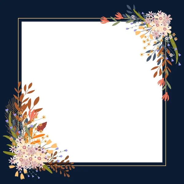 Осенняя Распродажа Баннер Дизайн Рамка Осенью Цветы Листья Синем Фоне — стоковый вектор
