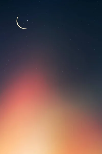 Islamic Card Crescent Moon Blue Orange Sky Background Vertical Banner — Stock Vector