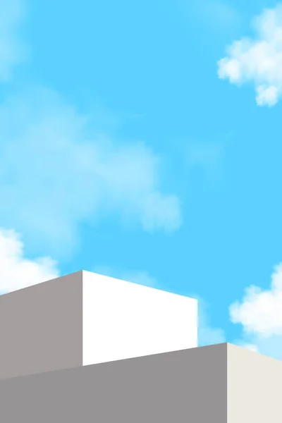 Grey Podium Step Cloud Blue Sky Achtergrond Vector Achtergrond Display — Stockvector