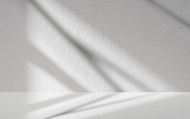 Stüdyo arkaplanı, gölge ve güneş ışığı yansıması gri beton arka planda, Beton zeminde soyut ışık bulunan Boş Beyaz Stüdyo Odası, ürün sunumu için arkaplan görüntüsü