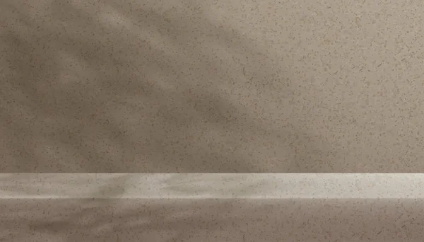 テラッツォ大理石の壁の部屋 花崗岩の床に日光のある空のギャラリー 化粧品のプレゼンテーションのためのコンセプト 秋のシーズンのオンラインショップで影の葉を持つスタジオの背景ディスプレイ — ストックベクタ