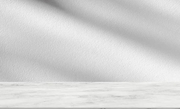 Hintergrund Studio Weiße Wand Zement Mit Blättern Schatten Und Marmorboden — Stockfoto