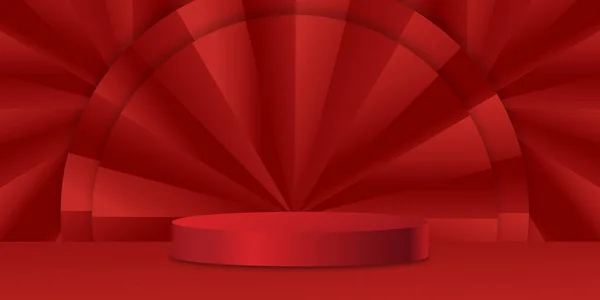 Frohes Chinesisches Neujahr Banner Vorlage Podiumszylinder Mit Rotem Papierschnitt Ventilator — Stockvektor