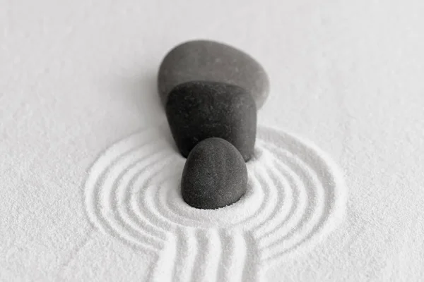 Zen Garden Grey Stone White Sand Line Texture Background Black — Φωτογραφία Αρχείου