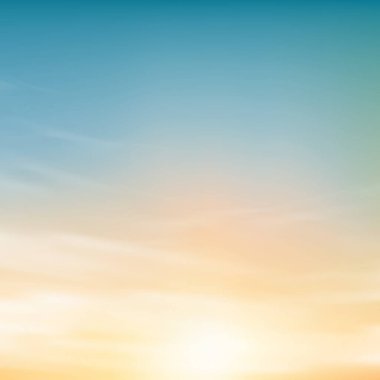 Gökyüzü bulutlu, Horizon Günbatımı Gökyüzü açık mavi, sarı renkli, Vector Panorama güzel doğa plajda yaz, dünya çevre günü için bayrak arkaplan, dünyayı kurtar, dünya günü