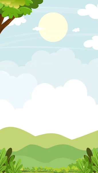 Bleu Ciel Avec Fond Nuageux Paysage Printanier Avec Champ Herbe — Image vectorielle