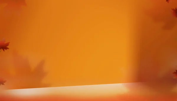 Studio Hintergrunddisplay Mit Ahornschattenblättern Auf Orangefarbener Zementwand Raum Transparentes Weiches — Stockvektor