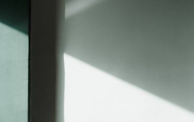 Arka plan Yeşil Duvar Stüdyosu Gölge Leves ile gösterimi, Çimento Yüzey Dokusunun ışığı, Güneş Işığıyla Boş Mutfak Krem Odası, Baharda Arka Fon Kozmetik Ürünleri, Yaz,