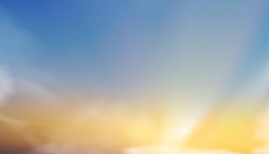 Sunset Sky Background, Morning Sunrise Orange, Yellow and Blue Sky in Sunny Summer, Vector Evening in Autumn, Nature Horizon Landscape field in Winter Sunlight