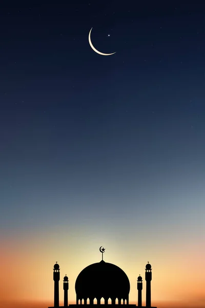 Sky Night Mosque Dome Silhouette Ramadan Eid Background Crescent Moon - Stok Vektor