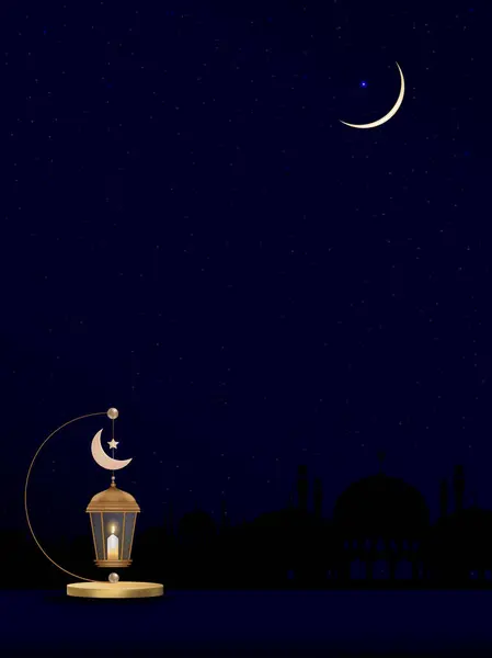 Islamic Background Silhouette Dome Mosques Crescent Moon Starrry Night Sky - Stok Vektor