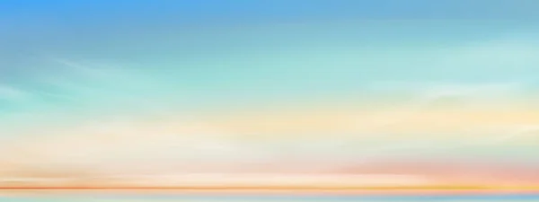 Gökyüzü Mavi Arkaplan, Ufuk Pastel Temiz Gök Cloud Over Beach, Vektör illüstrasyon Güzel Sabah Gündoğumu, Panorama Doğa Günbatımı Sahası, Yazın Karikatür Bulutu