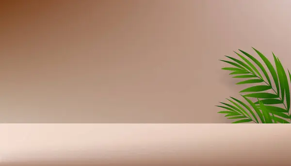 Background Wall Studio Products Display Light Beige Scene Palm Leaves - Stok Vektor