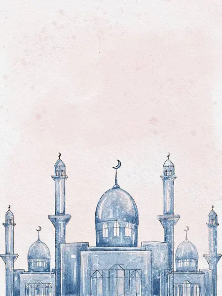 Islamic Background Watercolor Mosques Dome Pink Sky Background Illustration Muslim — Stok Foto
