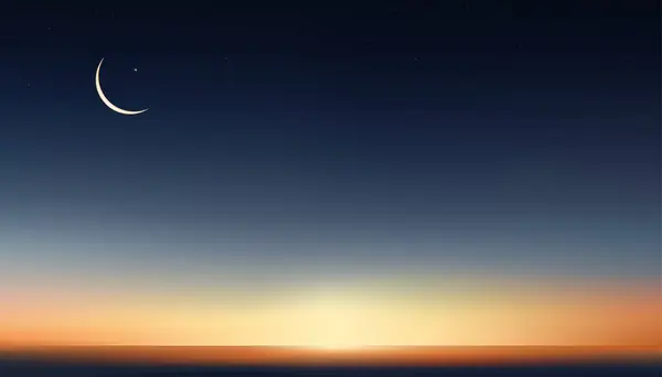 Langit Malam Ramadan Kareem Latar Belakang Dengan Bulan Sabit Bintang - Stok Vektor