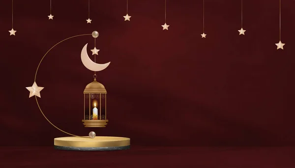 stock vector Islamic Background.Traditional islamic lantern,Crescent moon and Star hanging on red wall,Vector Banner Religion of Muslim Symbolic,Eid al fitr,Ramadan Kareem,Eid al Adha,Eid Mubarak,New Year Muharram