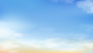 Gökyüzü Mavisi, Bulut Arkaplanı, Horizon İlkbahar Açık Gökyüzü Sahilde Sabah, Vector güzel manzara Yazın güneş doğuşu, Arka plan panoramik afiş beyaz yumuşak yumuşacık bulutlar