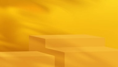 Sarı Arkaplan, Işıklı Stüdyo Duvarı Odası, 3d podyumda Gölge Bırakır, Mockup sahne arkası sahne arkası görüntüsü mevcut, Banner Spring, Summer, Autumn 