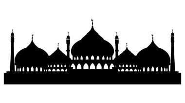 Beyaz arka planda Müslüman Camii Silueti, Vektör Arap mimari manzarası, Doğu dininin tarihi binası, Kurban Bayramı için tasarım unsuru, Mübarek, Muharram, Ramazan Kareem