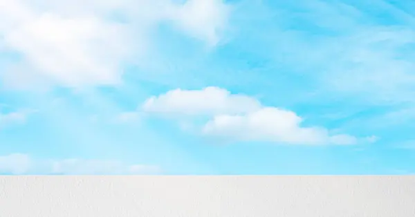 Summer Sky Blue Cloud White Concrete Exterior Wall Texture Background — Stok Foto