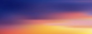 Günbatımı gökyüzü, akşam üstü, bulanık alacakaranlık, sarı, turuncu, pembe, kırmızı, mor, mavi ve bulut arkaplanlı, Vector Panoramic, yaz aylarında deniz plajında kırılma ile gökyüzü.