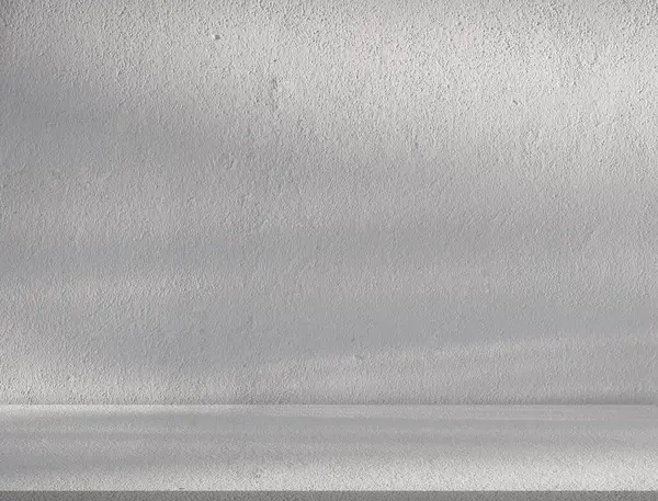 Háttér Fehér Fal Stúdió Konyha Árnyékkal Fény Cementpadlón Felület Textúra — Stock Fotó