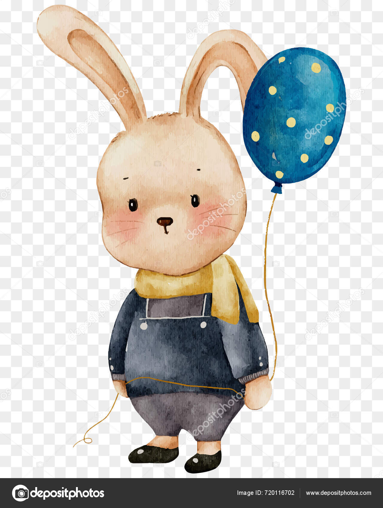 風船を保持するかわいいウサギ ハッピーイースター漫画 ウォーターカラー手描きバニーウサギ イースターカード 夏のポスター  ベクターイラスト孤立した肖像画動物 ストックベクター ©annbkk.gmail.com 720116702, image size:1280x1700