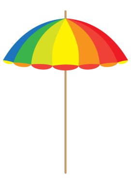 Plaj Şemsiyesi Mavisi, Yeşil, Sarı, Turuncu, Kırmızı Renk, İlkbahar için Vektör İllüstrasyon Elementi, Deniz kenarında Yaz Tatili