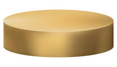 Beyaz arka planda izole edilmiş altın kürsü, Altın illüstrasyon sahnesi ürün, kozmetik sunumu için. Element Mockup boş sarı altın kaide güzellik standı platformu