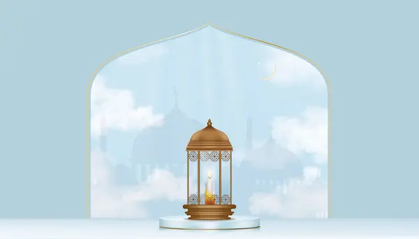 Latar Belakang Mubarak Lebar Lentera Dan Lilin Islam Tradisional Dengan - Stok Vektor
