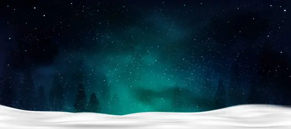 Christmas Background Winter Night Sky Dark Blue Starry Snowy Woodland - Stok Vektor