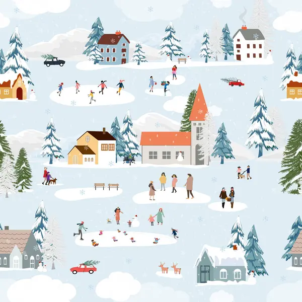Winter Pattern Christmas Background Winter Wonderland Landscape City Pine Tree — 图库矢量图片#