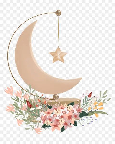 Ramadan Sabit Dan Bunga Dengan Bintang Emas Tergantung Pada Berdiri - Stok Vektor