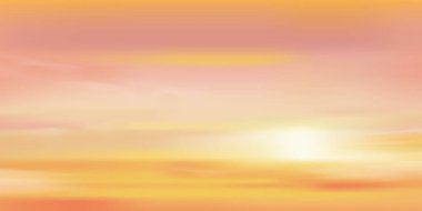 Sunset Sky Background, Sunrise cloud Orange, Yellow, Pink in morning Summer, Vector sunny Autumn, Doğa manzarası akşam. Kış güneşi, karikatür çizimi Horizon Spring Sundown by Sea Beach