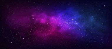 Gökyüzü Galaksisi, Bulutlu Bulut ve Karanlık Gece Arkaplanındaki Yıldızlar, Karanlık Mavi Gökteki Yıldızlarla dolu Vektör Evren, Samanyolu ile dolu Güzel Doğa Yıldızı alanı, Horizon rengarenk evreni, yıldız tozu 