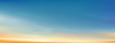 Sunset Sky Background, Morning Sunrise with Yellow, Blue Sky, Summer Nature Landscape Dramtic Golden Hour with Evilight Sky after Sun Dawn, Vector Horizon Sunner Sunlight for Spring, Winter