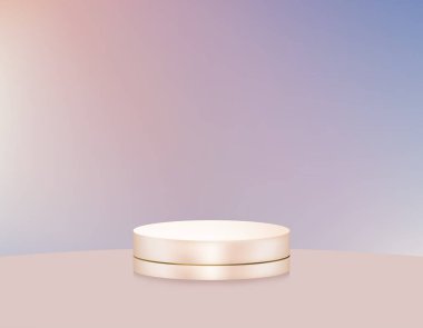 Mor Arkaplan Stüdyosu 3d Podyum ışığı ile kozmetik ürün sunumu platformu. Pastel parlak bej, mor kaide sahne tezgahı bahar, yaz, kış için minimum tasarım konsepti.