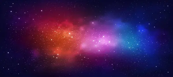 スカイギャラクシー クラウド ナイトバックグラウンドでディープ宇宙の星 ベクタースターリー ダークブルーの空 美しい自然の星フィールド 天の川の道 ホライゾンバナーカラフルな宇宙 — ストックベクタ