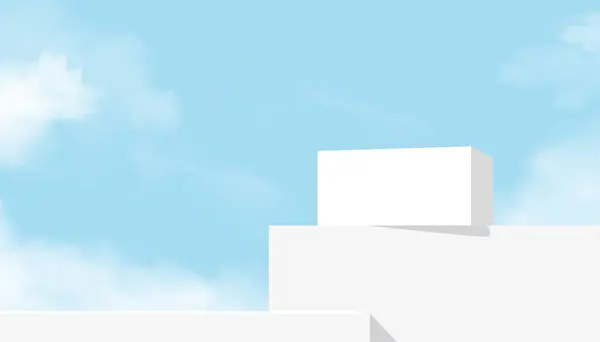 Sky Blue Cloud Background White Podium Step Display Mockup Cosmetic — Stok Vektör
