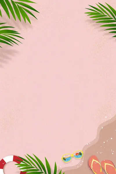 具有棕榈叶轮廓的沙质背景 粉红沙滩上的椰子叶阴影 矢量顶视图沙面 宽地平线沙丘夏季产品展示背景 — 图库矢量图片#