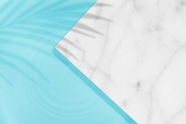 Swimming Pool Top View Background Palm Leaves Shadow Marble Table Stock Image