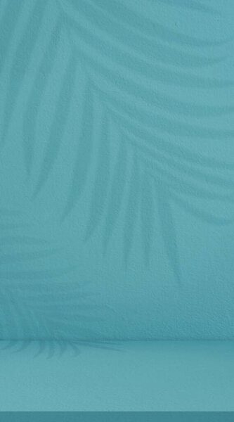 Blue Backgroud Studio Room Cement Palm Leaves Shadow Light Stucco Royalty Free Stock Images
