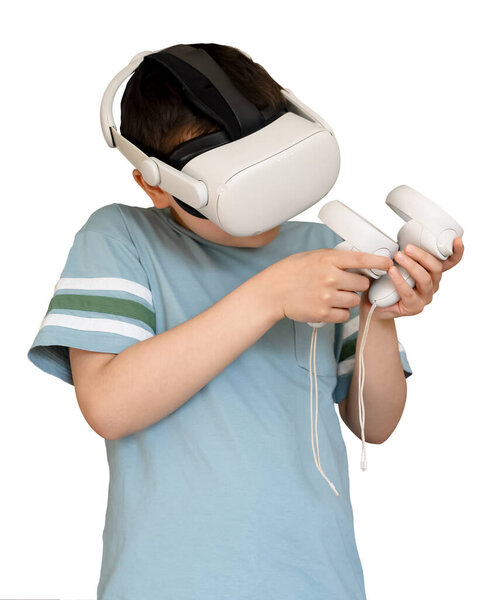Isolated Child Boy Playing Virtual Reality Goggles Headset Concept Video Stock Picture
