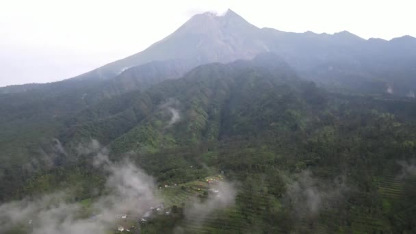 Aerial View Slopes Mount Merapi Seen Klangon Hill Camping Ground — Stock Video