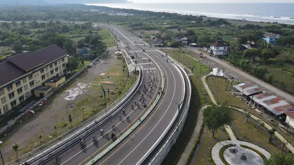 Vista Aérea Una Amplia Carretera Cerca Costa Sur Yogyakarta Pasado — Foto de Stock
