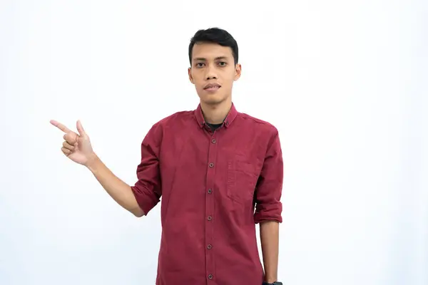 Asian Man Businessman Student Concept Wearing Red Casual Shirt Posing — Stock Photo, Image